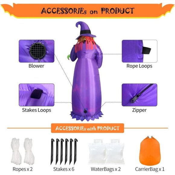 10FT Huge Halloween Inflatable Decoration Witch with Built-in LED Magic Light - Picture 5 of 7